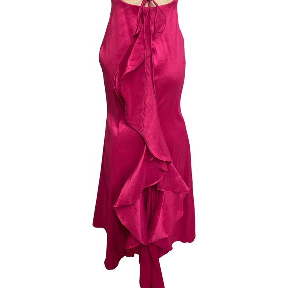 Jump Apparel By Wendye Chalin Fuchsia Satin Mermaid Dress With Back Lace-Up Deta - Picture 6 of 10